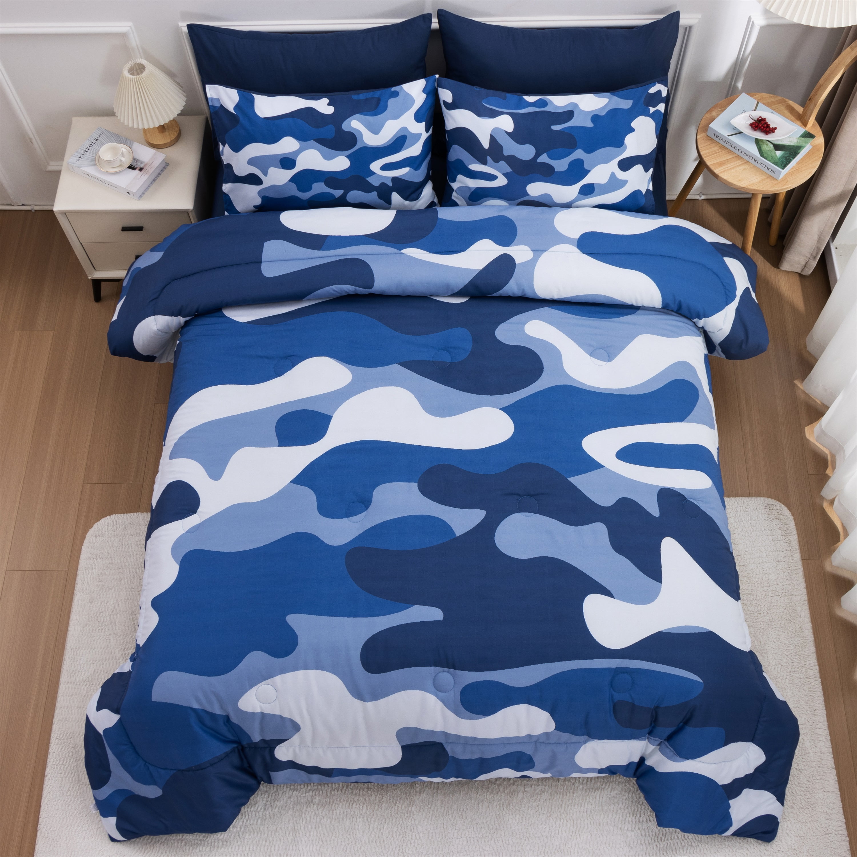 Btargot 3PCS Blue Camouflage Bedding Comforter Set Queen Boys Girls Camo Ultra Soft Dorm Bed Sets