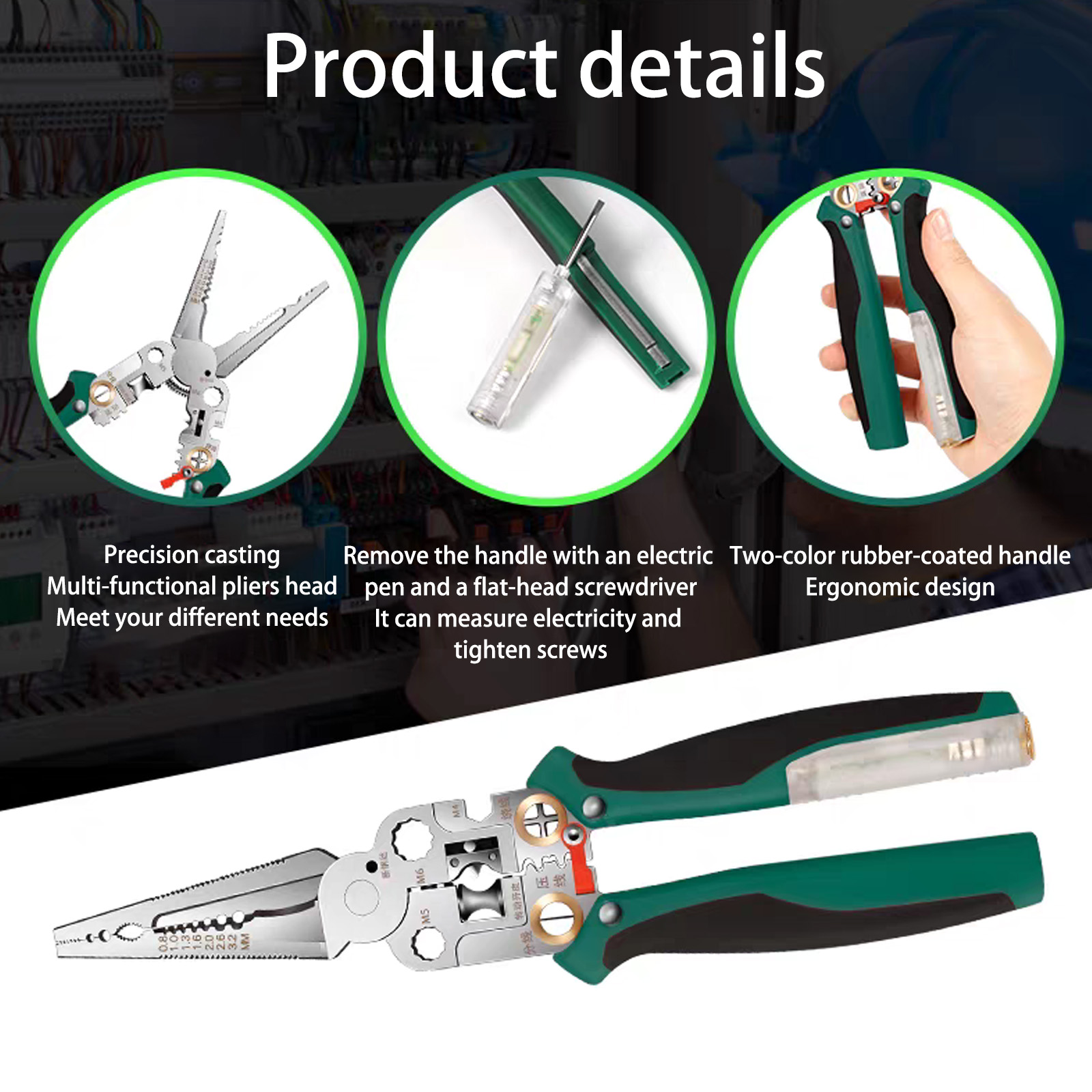 Voltages Sensing Wire Stripper Crimper Cutter Tool Professional Steel Blade AntiSlip Handle For Electricians