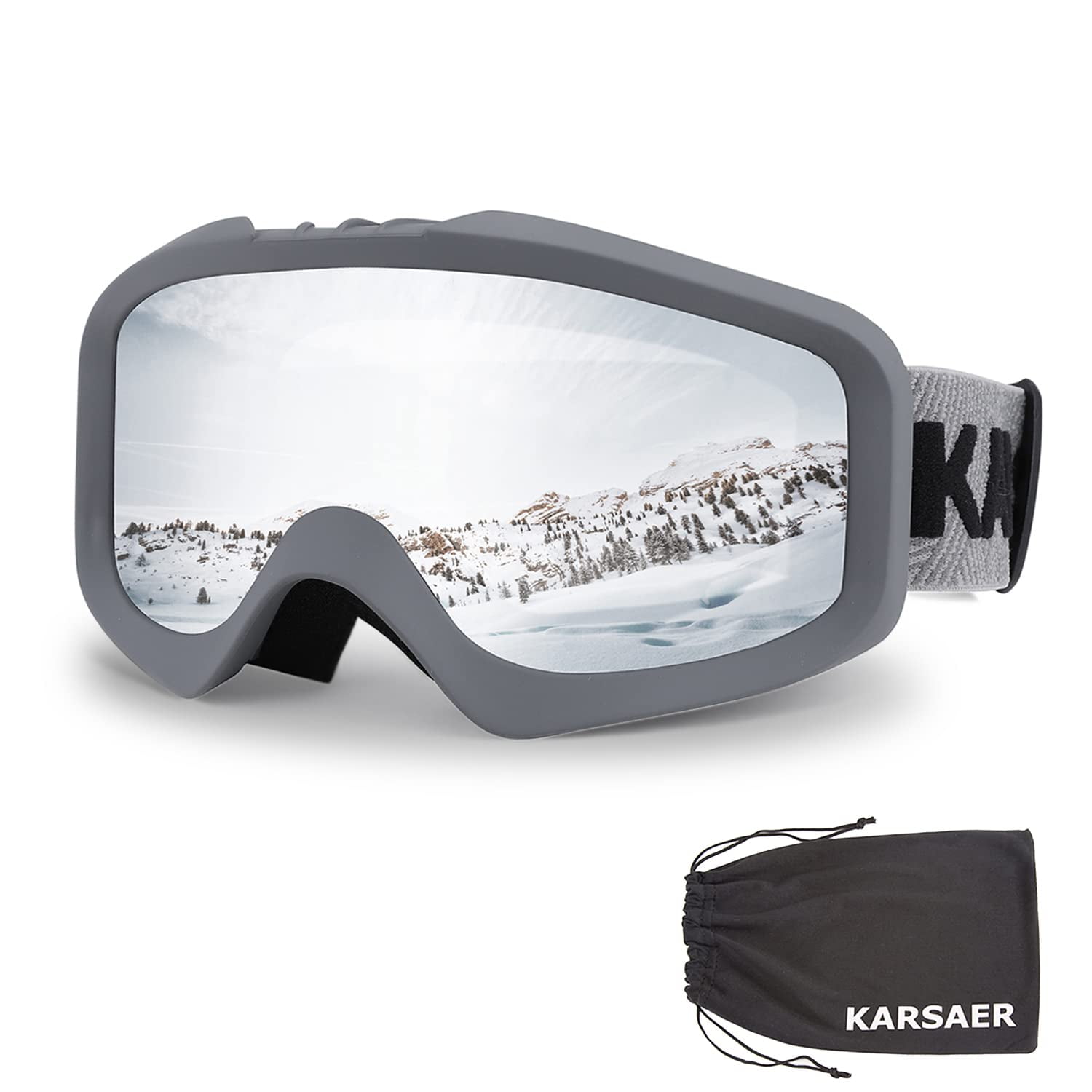 Karsaer Ski Goggles Anti-Fog Snow Goggles OTG 100% UV Protection Snowboard Goggles Bendable Dual-Lenses for Men Women Youth