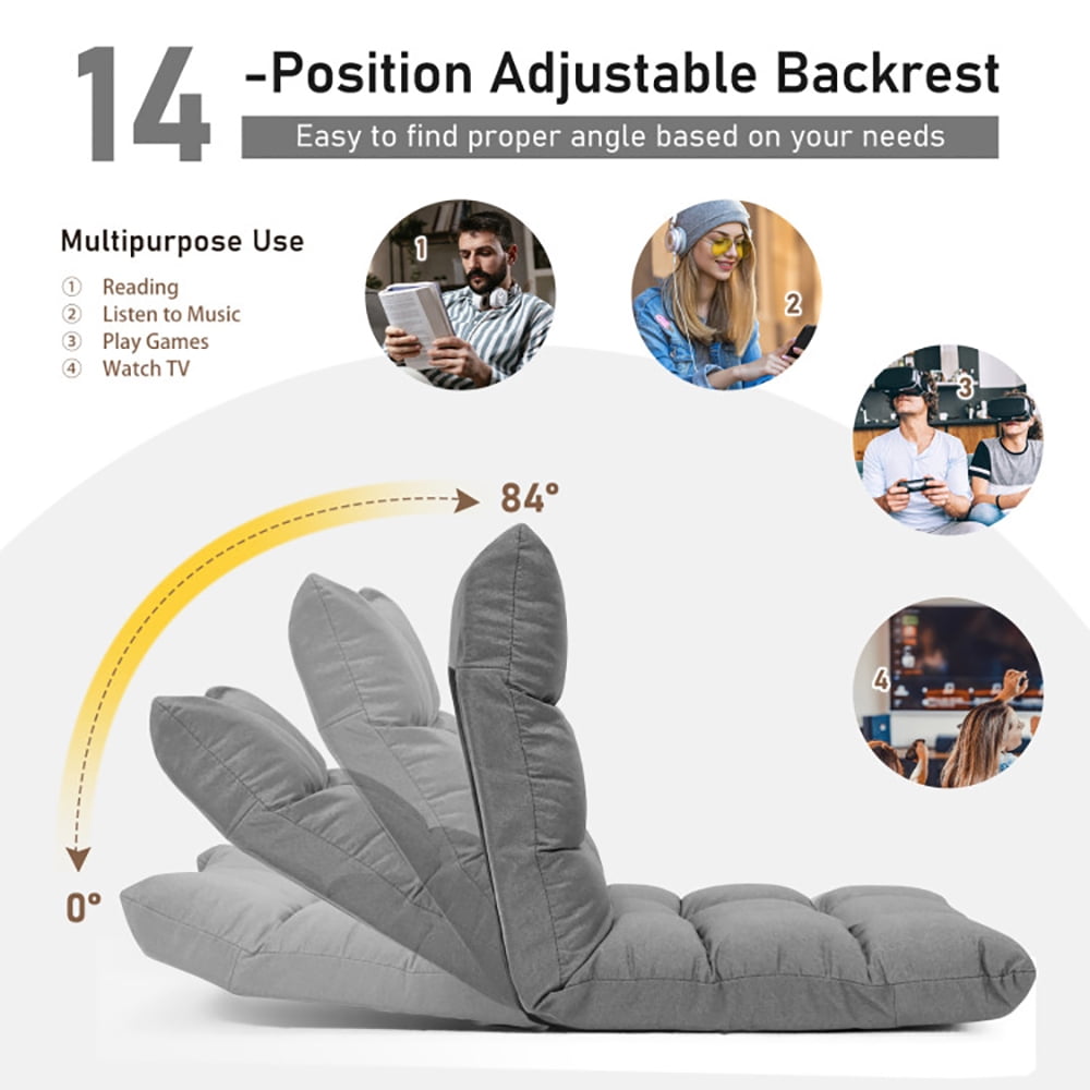 Finihen Folding Lazy Sofa Chair, 14-Position Adjustable Folding Lazy Gaming Sofa, for Living Room, Bedroom, for Gaming, Reading, Gray Finihen Folding Lazy Sofa Chair, 14-Position Adjustable Folding Lazy Gaming Sofa, for Living Room, Bedroom, for Gaming, Reading, Gray