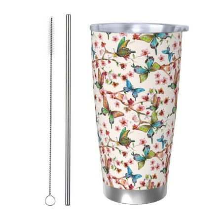 

Tideii Floral With Butterflies for 20OZ Car Cup Stainless Steel Cold and Hot Cup with Lid Suitable for Outdoor and Home Unisex-Straw Two-piece Set