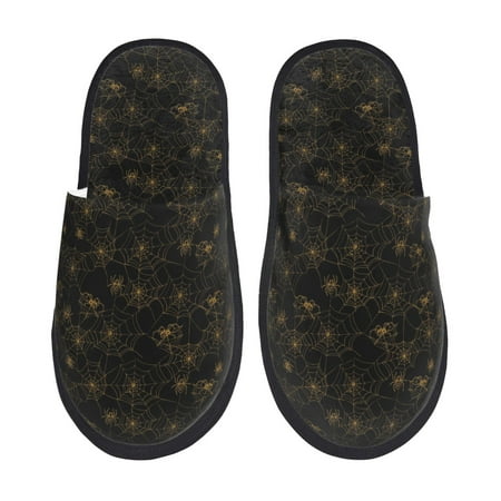 Balery Gold Spiders And Cobwebs Slient Indoor Furry Fleece Comfort House Shoes Soft Non-Slip Home Shoes Cotton slippers House Slippers-- Large