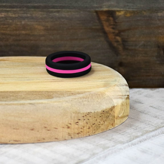 Black and Pink Stripe Silicone Ring Size 7 by Lifebeats