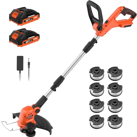 MAXLANDER Weed Wacker Cordless, 20V 12 Inch Cordless String Trimmer Edger, Weed Wacker Battery Operated with 8 PCS Replacement Spools, Lightweight Weed Trimmer (2x2.0Ah Battery and Charger Included)