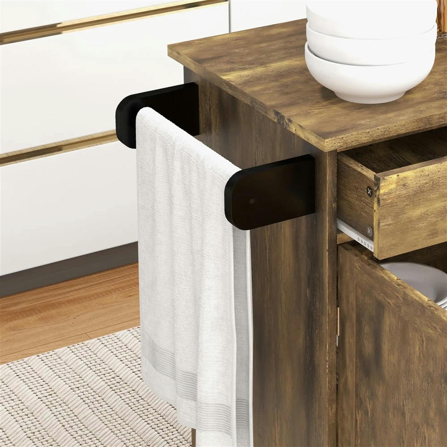 Demi Bonn 36" Kitchen Island Cart on Wheels with Drawer, Storage Cabinet, Rolling Dining Room Serving Utility Carts Mobile Movable with Towel Rack, Brown