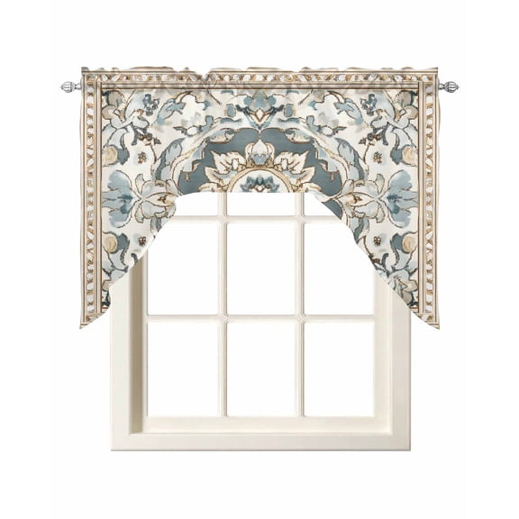 Farmhouse Boho Swag Valances for Windows, Small Curtains Drapes, Vintage Farmhouse Bohemia Pattern Art Kitchen Window Curtains Over Sink Window Treatment Valance for Bedroom/Bathroom 56"x36"