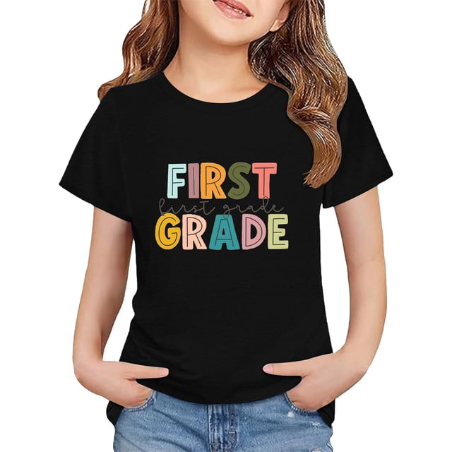LIJCC Garçons Filles Premier Jour de Première Année Rentrée des Classes T-Shirt en Coton Manches Courtes T-Shirt Haut Imprimé Lettre Haut Rentrée des Classes