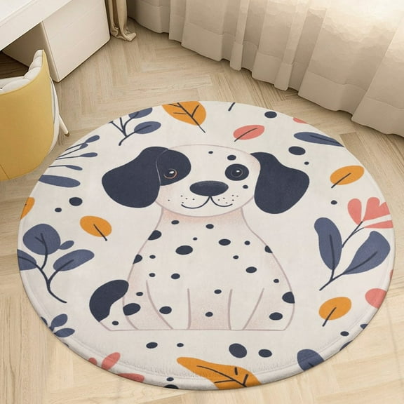 Dog Round Area Rugs for Bedroom Living Room, 4FT Soft Indoor Circle Carpets, Carpet Home Decor Floor Mat