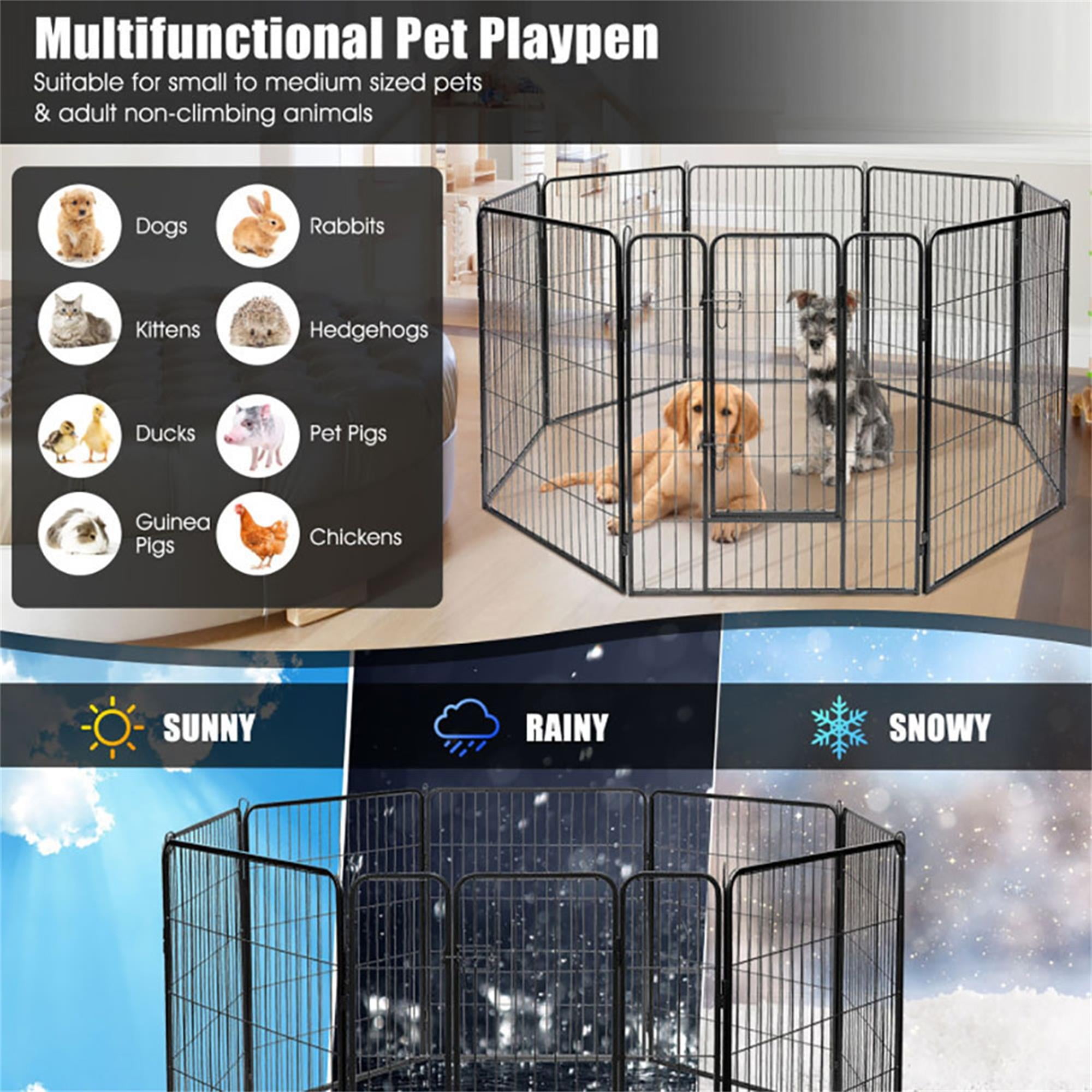 Pefilos 31.5"x40" Dog Playpen Outdoor 8-Panels Dog Pen Large Indoor Metal Puppy Pet Playpen for Small Dogs Run Fence, Black