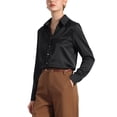 thumbnail image 4 of INSPIRE CHIC Women's Work Office Shirt V Neck Button Down Long Sleeve Chiffon Blouse Tops XL Black, 4 of 6