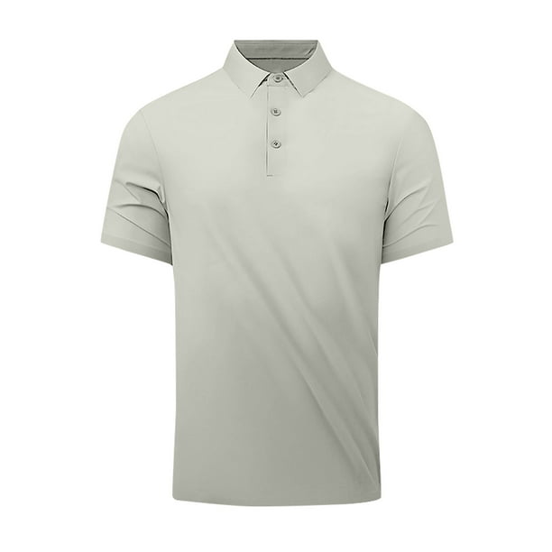 Camisa Casual de Solapa de los Hombres, Botón de Color Sólido de Verano Delantero Al Aire Libre para el Uso Diario, Transpirable Ligero Mock Cuello Tee