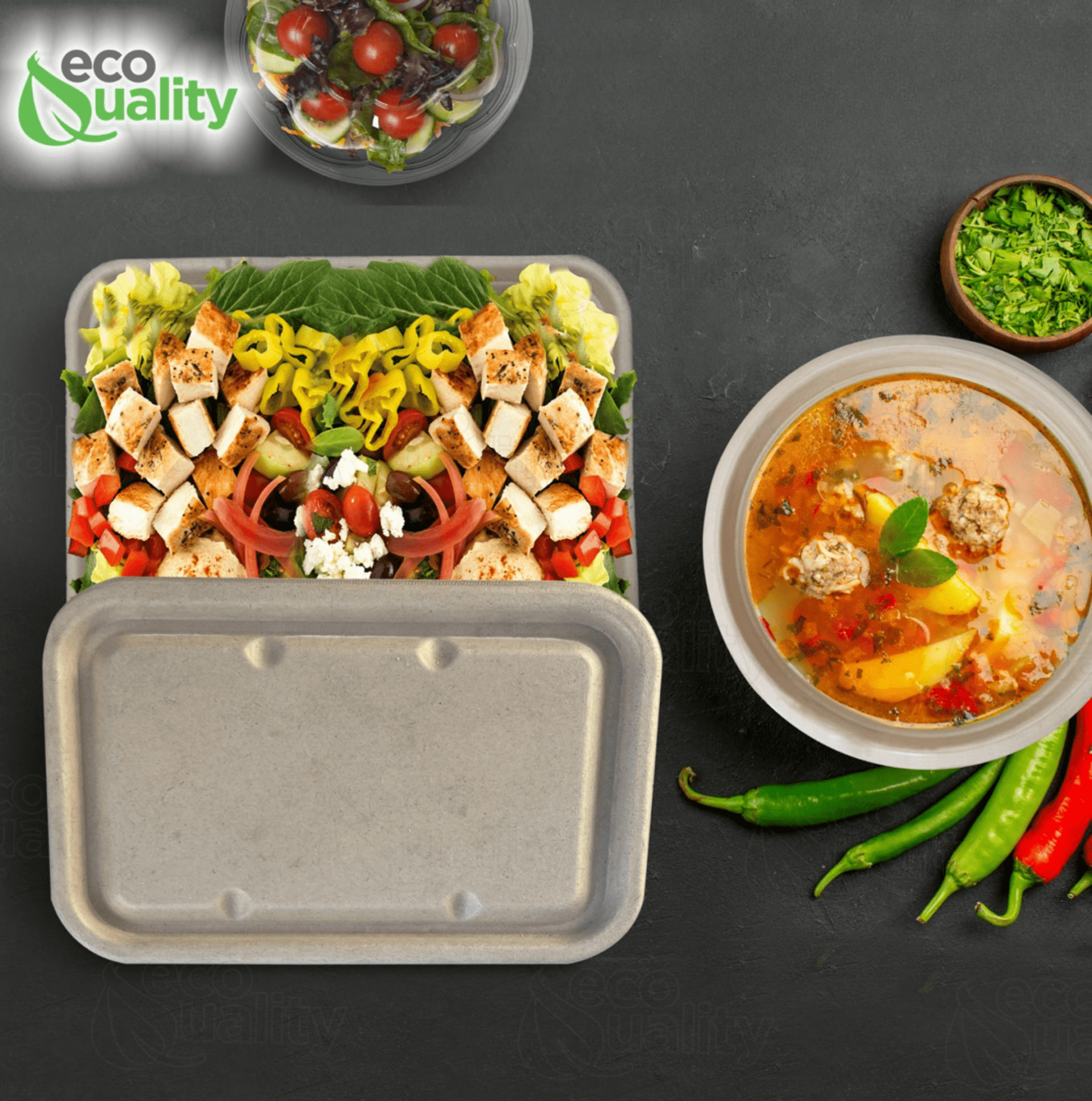 EcoQuality 40oz Disposable Bowls with Fiber Lids - Rectangular Compostable Sugarcane Fiber Biodegradable Paper Bowls Eco-Friendly Take Out Food Storage Containers, Microwave Safe, Meal Prep (25 PACK)