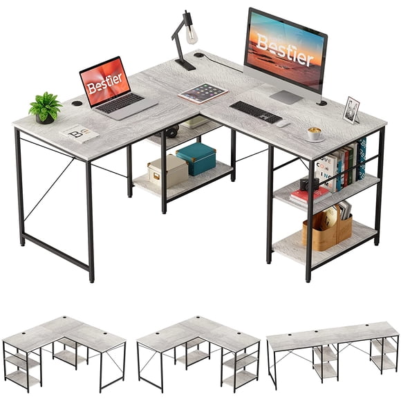 Escritorio L para Computadora, Duradero con Almacenamiento, para Home Office Pinmoco 7-WHTW