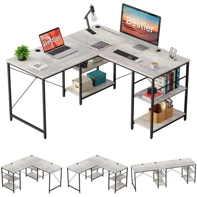 Escritorio L para Computadora, Duradero con Almacenamiento, para Home Office Pinmoco 7-WHTW
