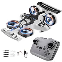 2-in-1 Land Air Drone Aircraft, Durable Remote Control Quadcopter Airplane Toy for All Ages (White 1Pc)