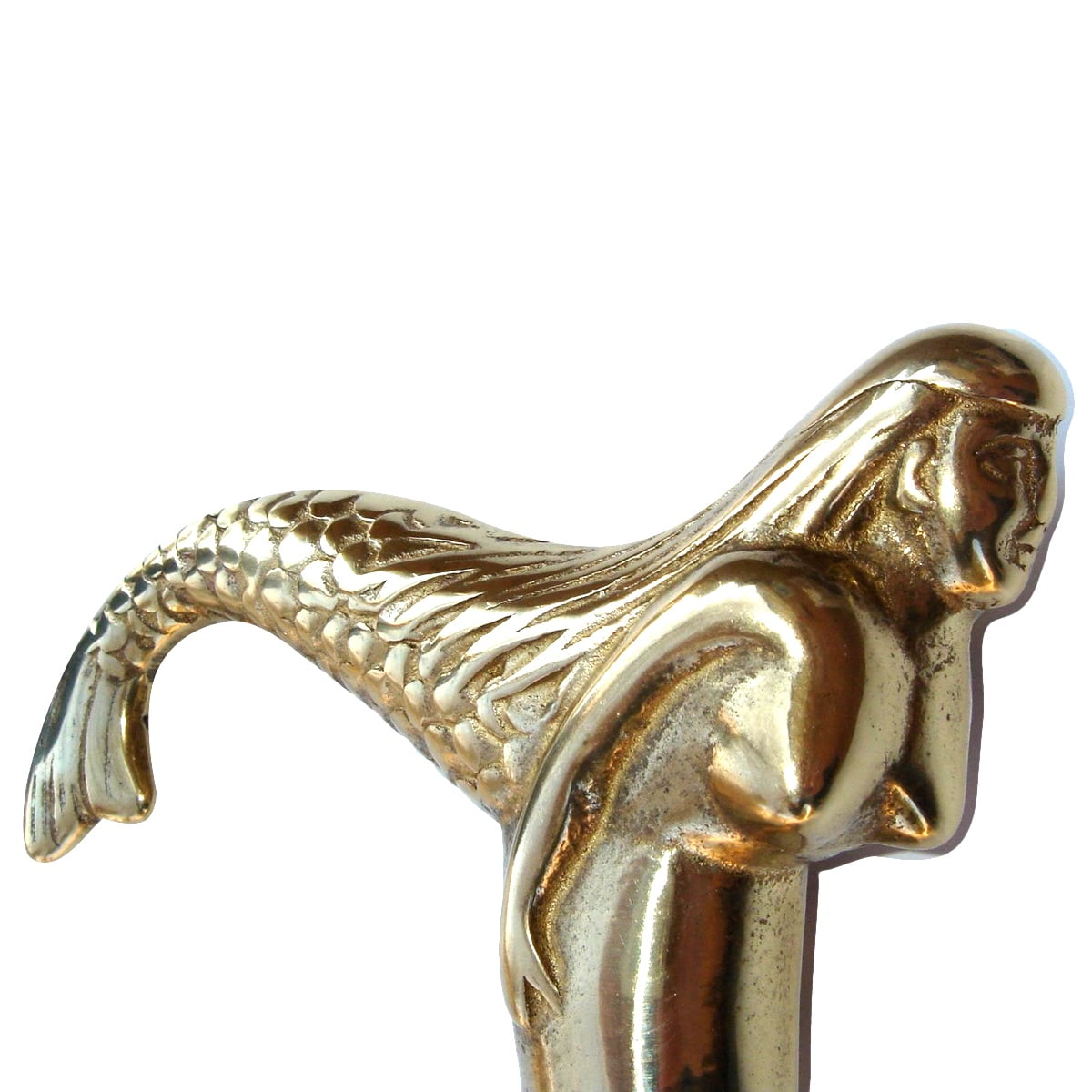 Antique/Vintage Style Heavy Brass Mermaid Cane Wood Shaft Wooden Walking Stick