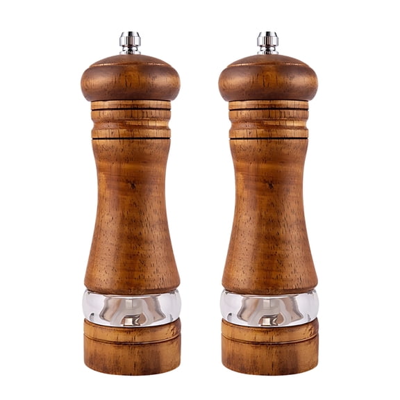 2 Pcs Manual Pepper Grinder Set, Rubber Wood and Acrylic with Ceramic Core, Salt and Pepper Grinder Set Wood, Refillable Salt and Pepper Grinders, Adjustable Coarseness