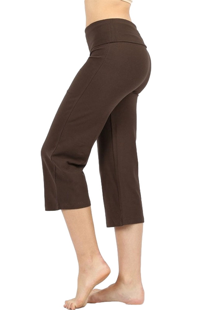 PacificPlex - Capri Yoga Pants Fold Over Waist (Medium, Americano) - Walmart.com - Walmart.com