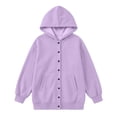 thumbnail image 4 of Huangx Girls Button Hoodie Sweatshirt, Long Sleeve Henley Pullover with Front Pocket, Casual Fall Winter School Outfit for Girls & Kids Light Purple 4-5 Years, 4 of 7