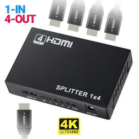 HDMI Splitter 1 In 4 Out 4K UHD HD 1080P 4-Port Repeater Splitter Amplifier 1x4