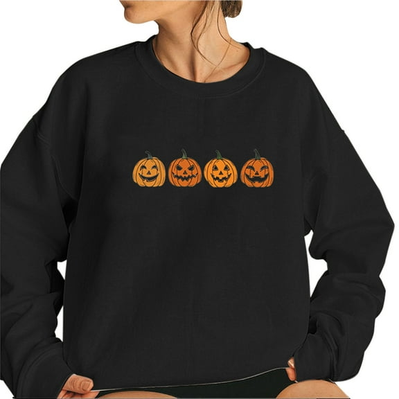Sweaters For Women Halloween Evil Pumpkin Head Print Long Sleeve Pullover Sweatshirt Teen Girls Autumn Costumes Polyester Black Size Xs-3Xl Oversized Sweaters For Women