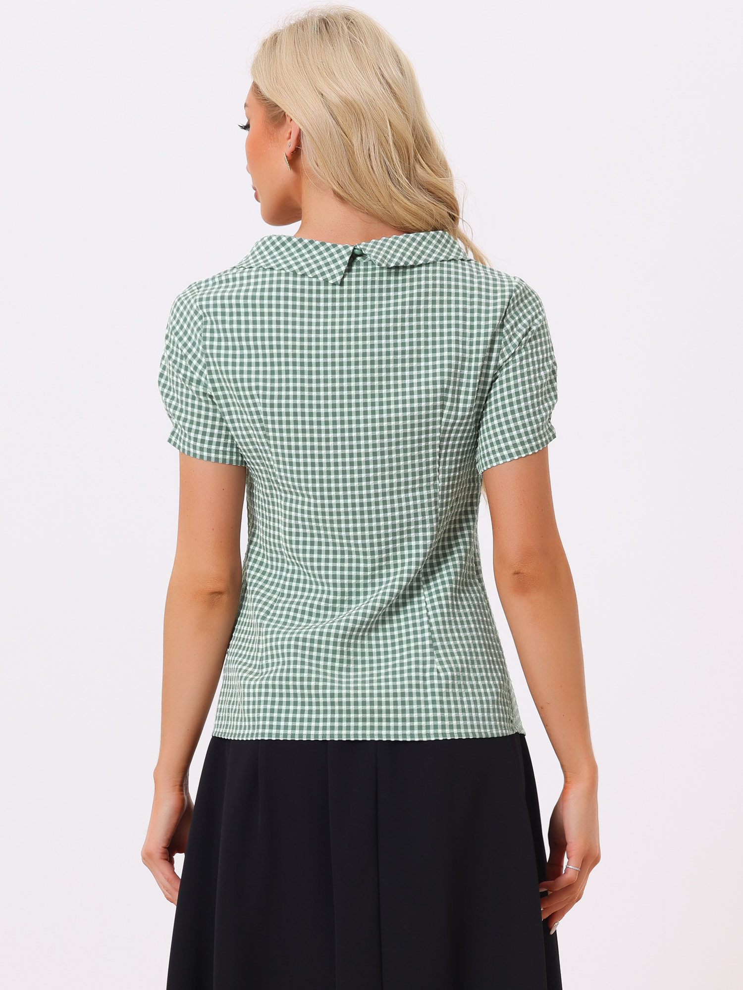 DARING DIVA Short Sleeve Casual Checked Top S Dusty Green