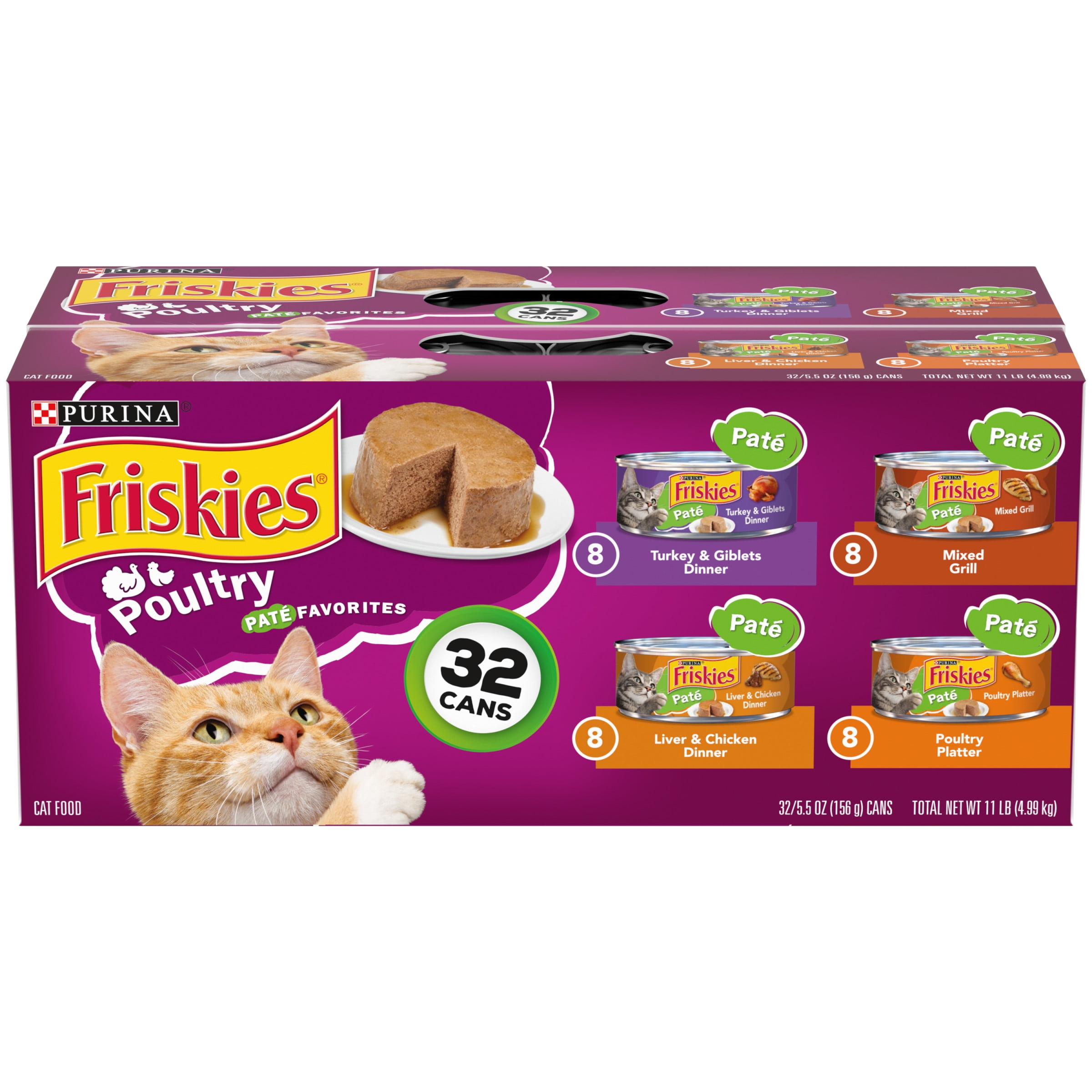 Purina Friskies Poultry Favorites Wet Cat Food Variety Pack, 5.5 oz Cans (32 Pack)