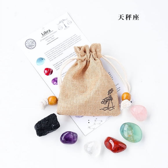 Granjero Gordo 1 juego de bolsa de tela con 12 constelaciones de piedra cruda de cristal natural, espécimen mineral de cristal DIY de Libra para Aries,