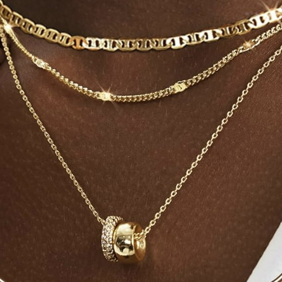 14k Vermeil Gold Layered Necklace Set With A Crystal accent Pendant
