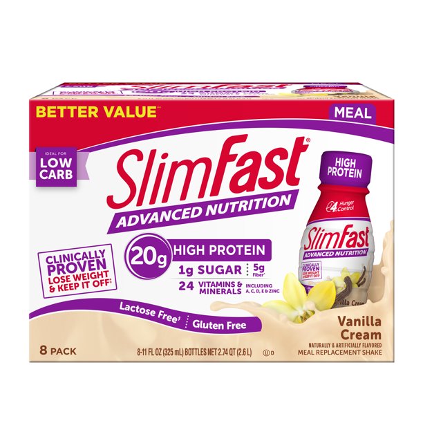 SlimFast Advanced Nutrition Meal Replacement Shakes, Vanilla Cream, 20g
