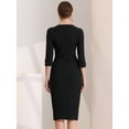 thumbnail image 4 of DARING DIVA Elegant Boat Neck 3/4 Sleeves Midi Split Sheath Dress XS Black, 4 of 6