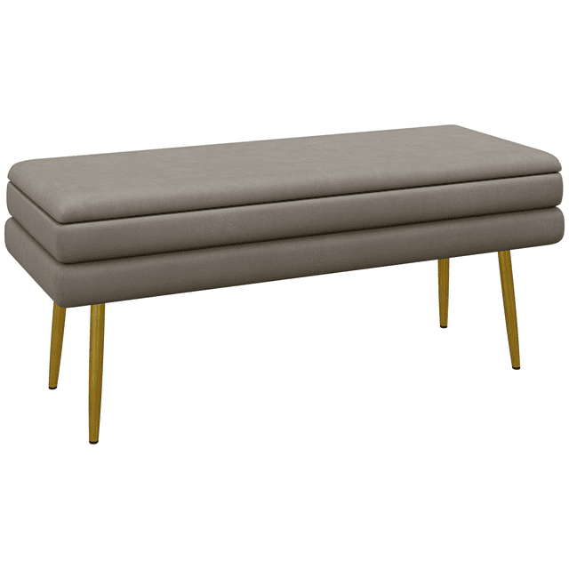 HOMCOM Banc de Bout de Lit, Banc de Chambre Rembourré avec Rangement Beige