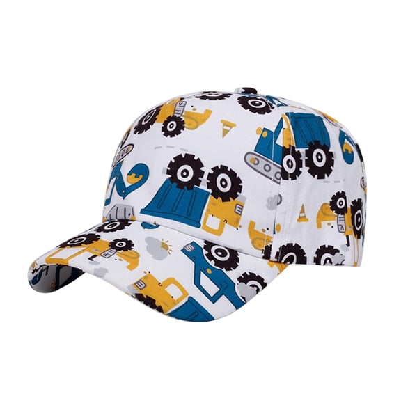 CHUMUD Kids Baseball Cap, Boys Construction Truck Print Sun Hat, Adjustable Cotton Blend Baseball Cap for Toddler Boys 2-6 Years Old