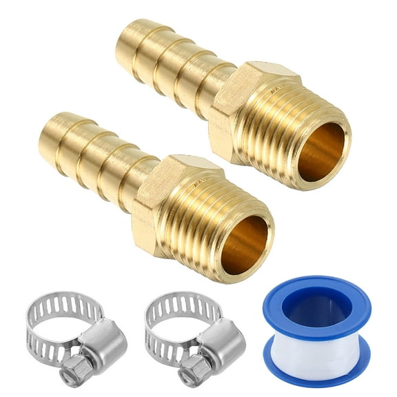 2Pcs Brass Hose Barb Fittings, 5/16" Barb x 1/4" NPT Male Hose Connector