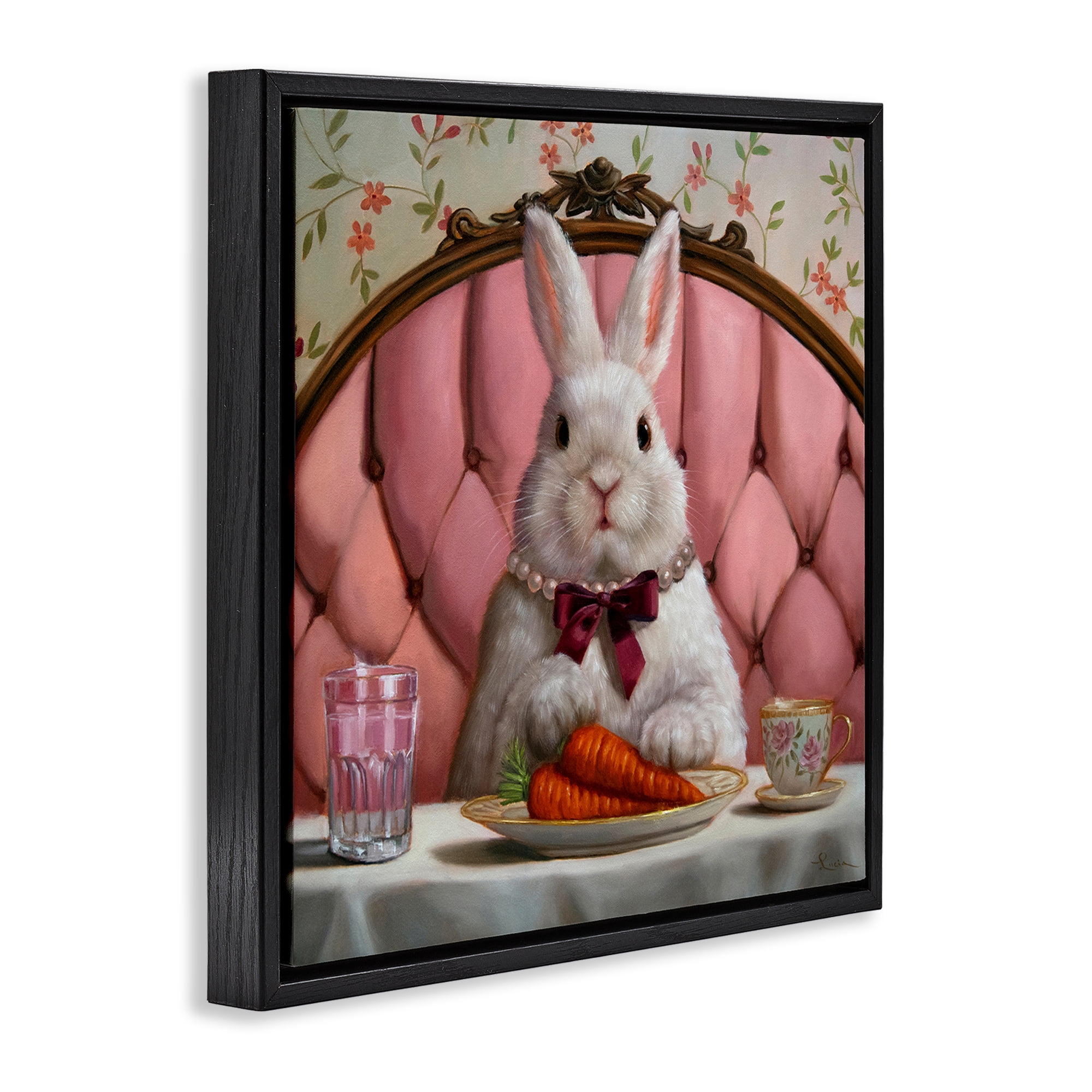 Stupell Industries Bun Appetit Rabbit Dining Black Framed Floater Canvas Wall Art, design by Lucia Heffernan