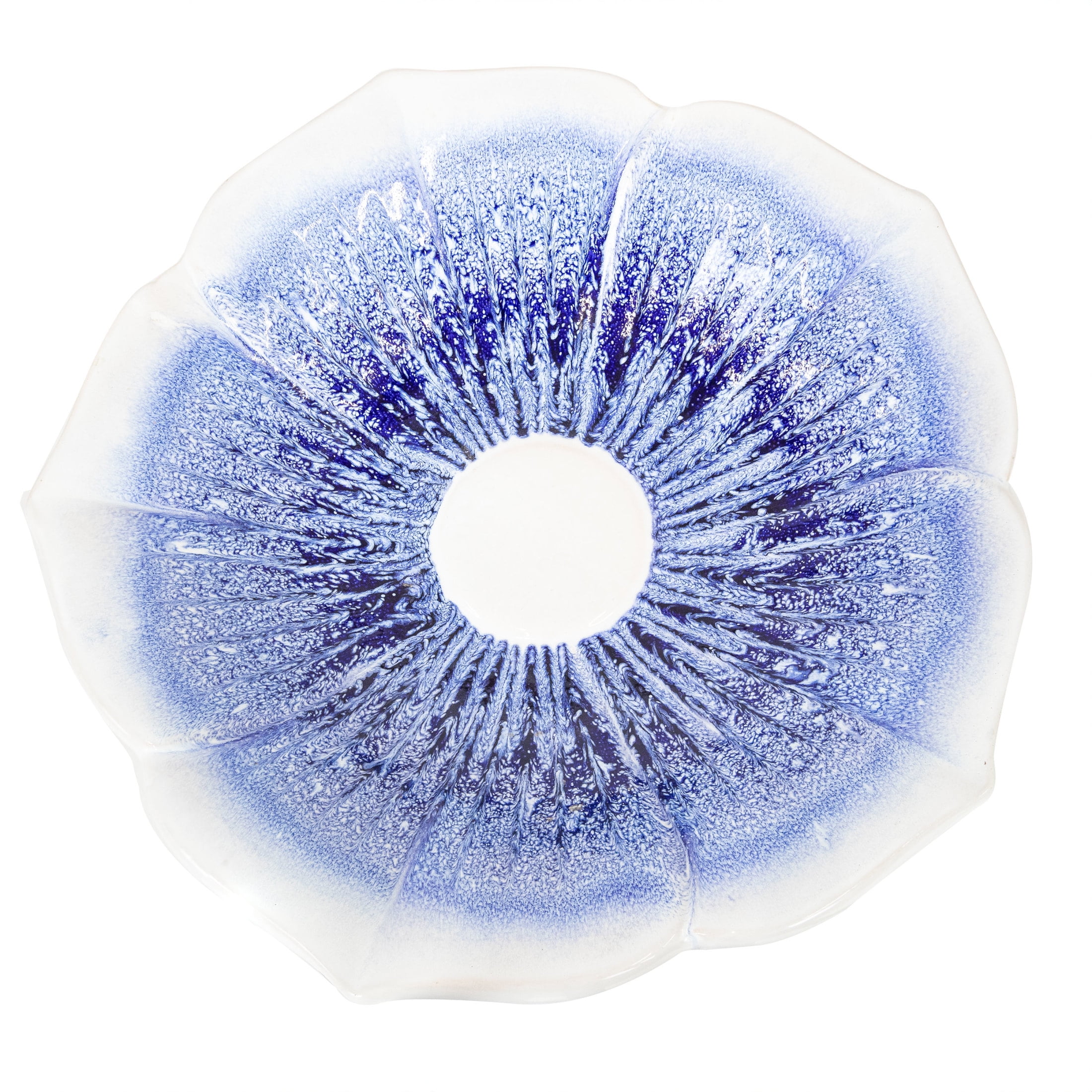 Sunnydaze Misty Blossom Freestanding Ceramic Outdoor Bird Bath, UV-Resistant White and Blue Finish