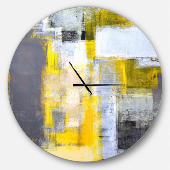 Designart 'Grey and Yellow Blur Abstract' Metal Wall Clock