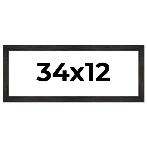 34x12 Frame Black Rustic Barnwood Solid Wood Picture Frame | 1.5 Inch Moulding Width | Includes UV