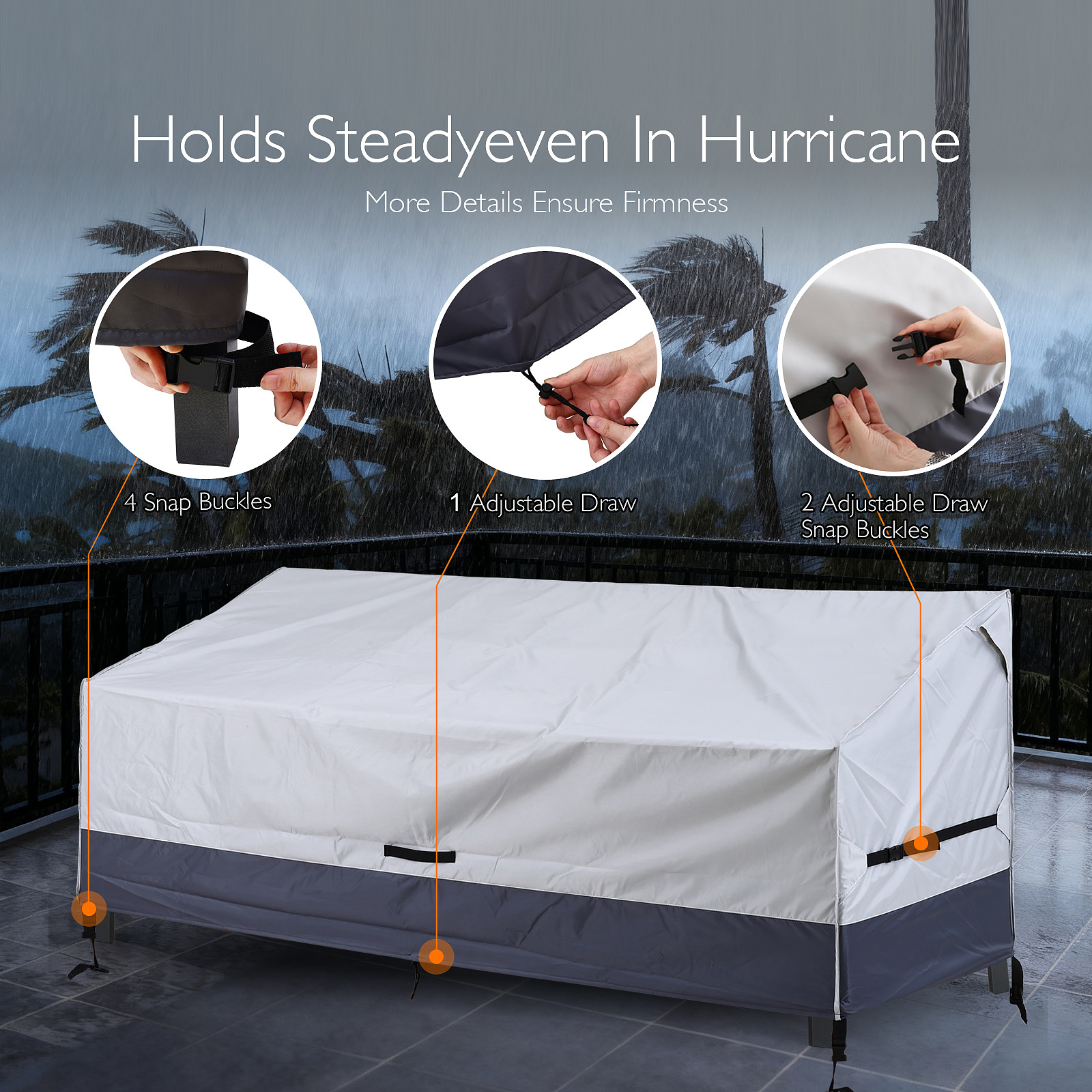 Outdoor Sofa Cover Waterproof Patio Bench Cover for 2 Seater Loveseat, 420D High Density Outside Furniture Cover with UV Silver Coating & Windproof Buckles (Gray-DarkGray, 70''x30''x31'')