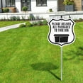 thumbnail image 5 of Please Deliver All Packages To This Bin (2 Pack) 12 inch X 12 inch Shield Shaped Commercial Grade Plastic Signs with Aluminum Mounting Stakes Weather Resistant Made in the USA, 5 of 8