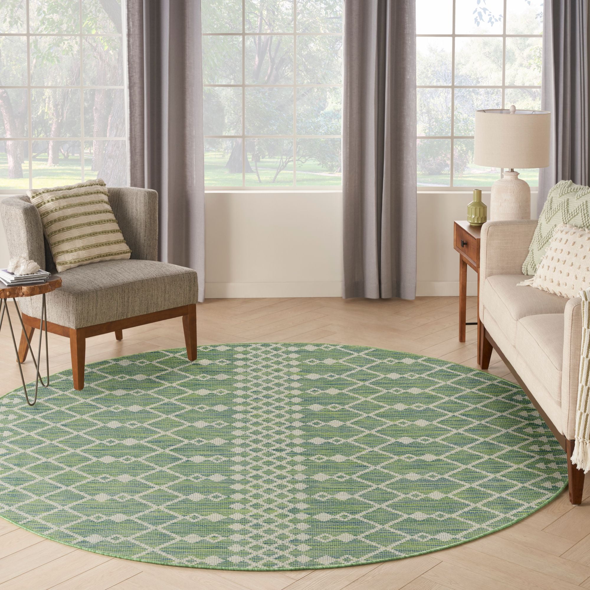 Nourison Positano 8' x Round Blue Green Modern Indoor/Outdoor Area Rug