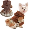 thumbnail image 1 of Small Dogs Girl Cold Weather Warm Puppy Dresses Pink Plaid Pet Clothes Outfits for Chihuahua Yorkie Teacup Cat Skirt Coat Apparel Clothing (Medium, Br, 1 of 4