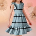 thumbnail image 5 of Plebaso Kids Girls Ruffle Sleeve Dresses Crew Neck Tiered Midi Dresses Summer Flowy Casual Dresses for Girls, 5 of 7