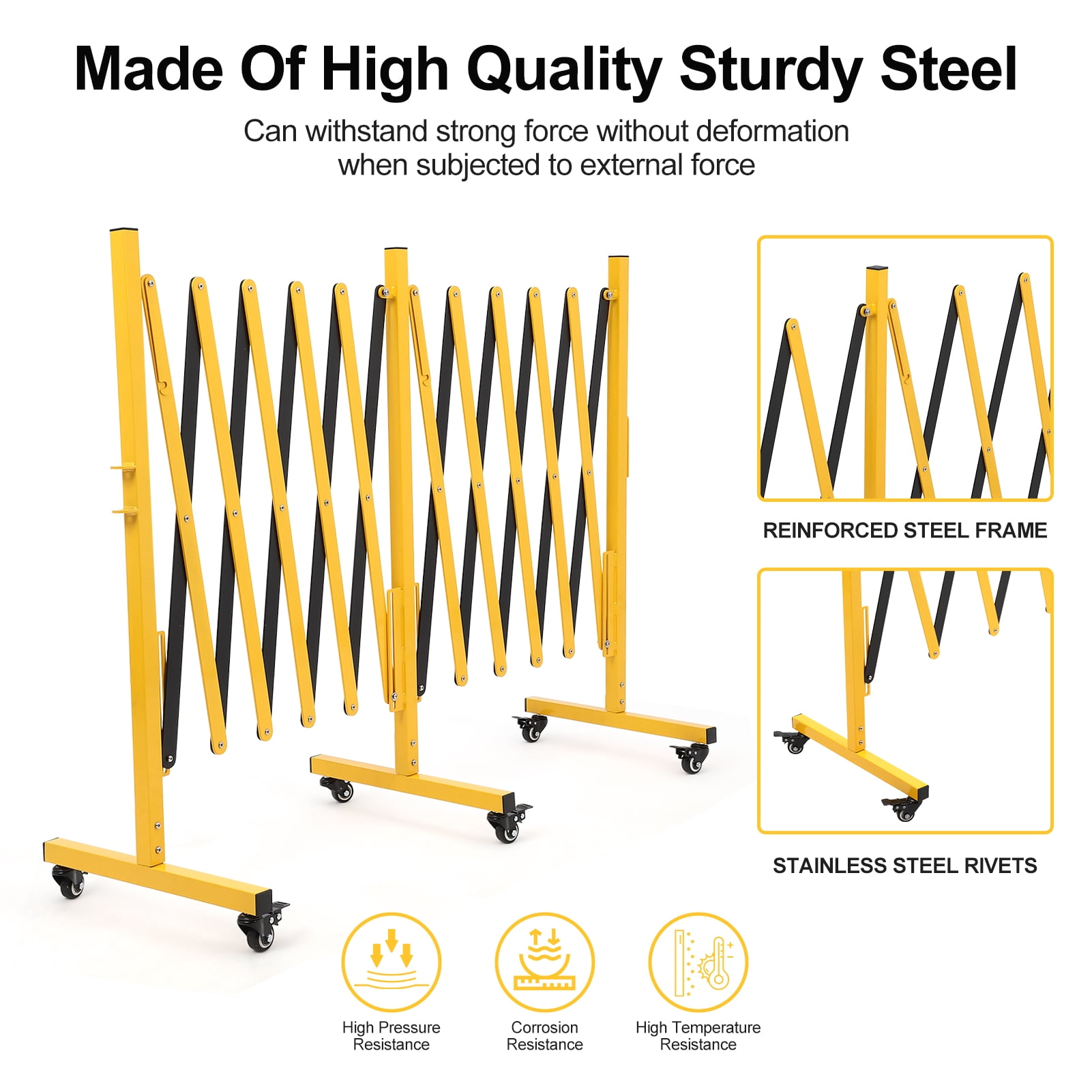 Yesurprise Metal Expandable Barricade 16FT Folding Security Gate Retractable Driveway Gate Folding Safety Barricade