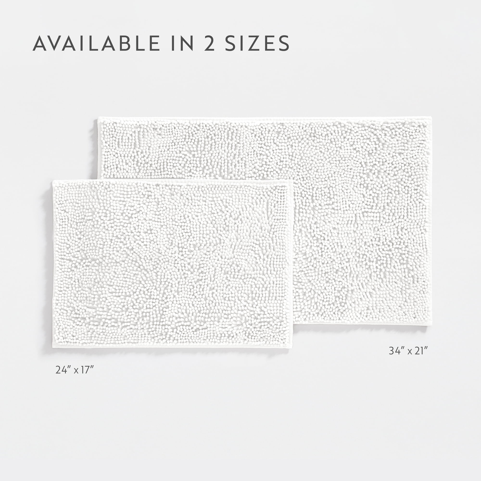 Soft Absorbent Chenille Bath Mat Rug with Anti-Skid Rubber Backing, 34 x 21, White, by Noble Linens
