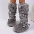 thumbnail image 2 of Women's Winter Warm Fluffy Faux Fur Knee High Snow Boots - Fashionable Cross Buckle Non Slip Cotton Boots, 2 of 4