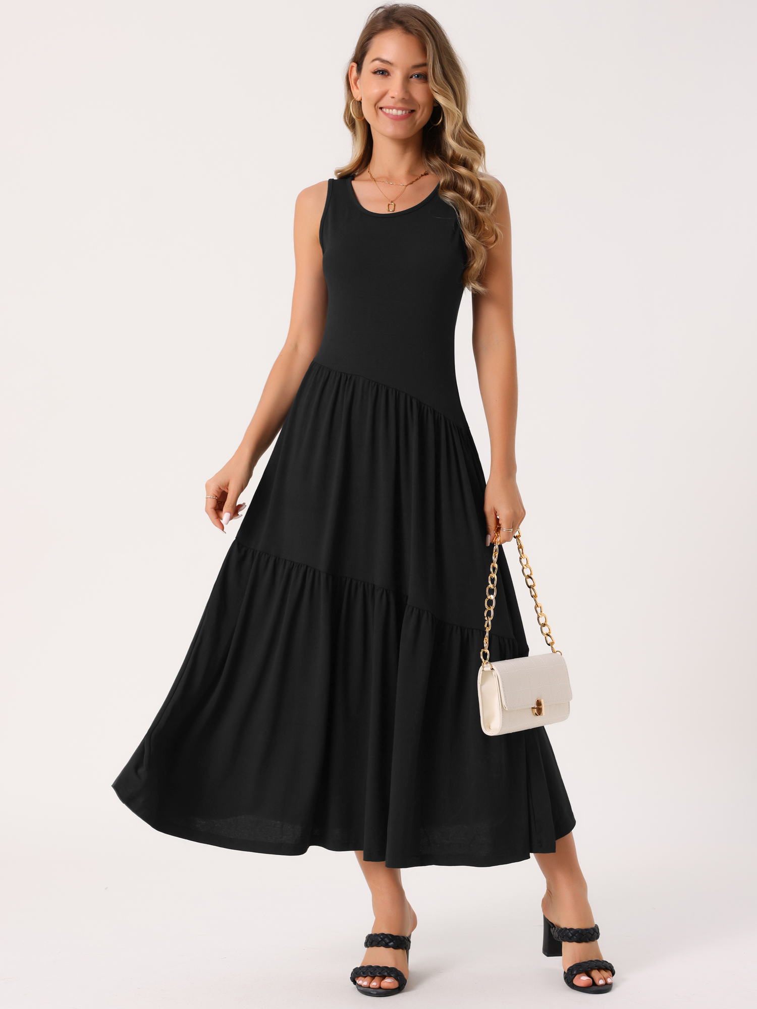 DARING DIVA Summer Casual Sleeveless Crewneck Maxi Dress L Black