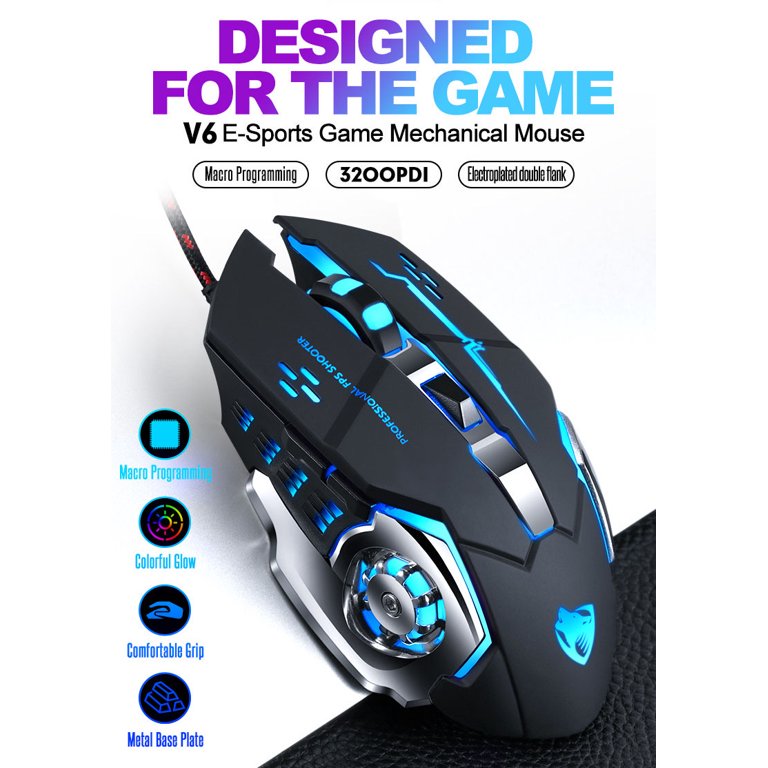 American Notions Gaming Mouse, Ergonomic Mice 6 Programmable Buttons, 3200  DPI for Windows PC USB ( Blue)