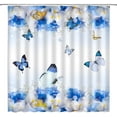 thumbnail image 3 of Blue Flower Butterfly Shower Curtain Spring White Blue Blooming Floral Butterfly Nature Plant Bathroom Decor Fabric Curtain with Hooks, 3 of 3