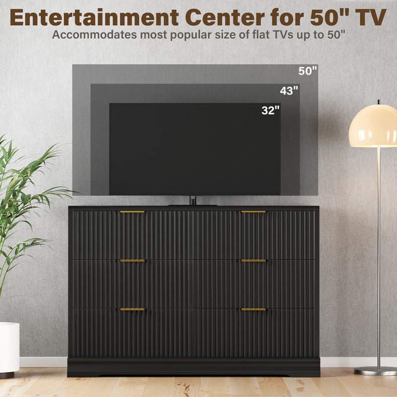 Lacoo 6 Drawer Fluted Dresser, Modern Ribbed Chest of Drawers with Gold Handles, Large Storage Dresser TV Stand for 50" TV